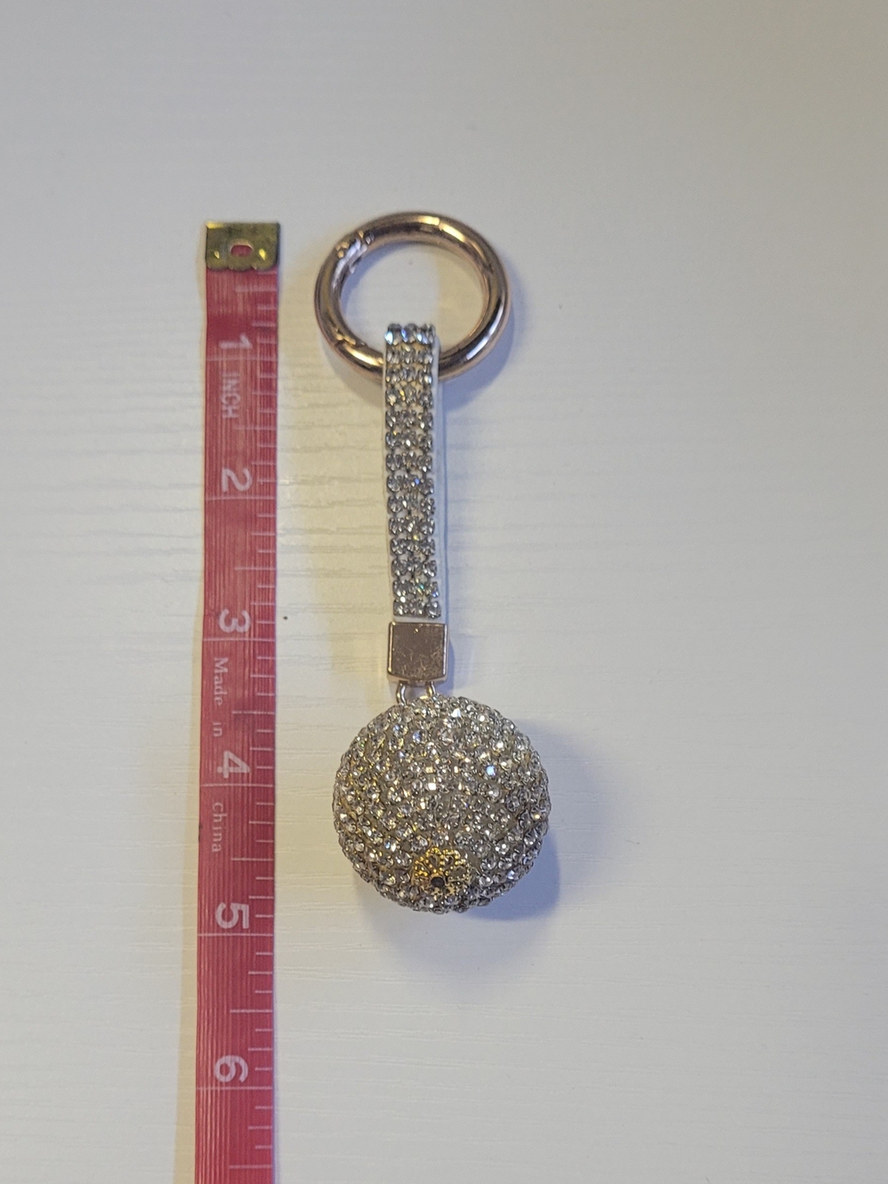 Soft Gold Crystal Pave Ball Keychain with Rhinestone Strap
